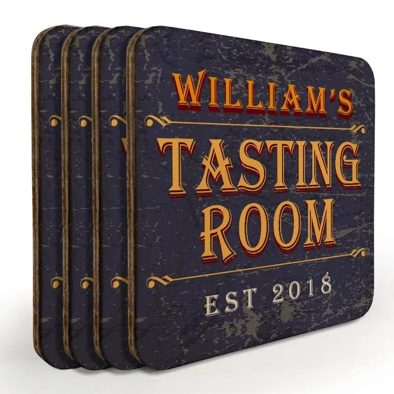 Wooden Square Coasters - Customizable - Tasting Room - Set of 4 - Bar Products - Wood Coaster